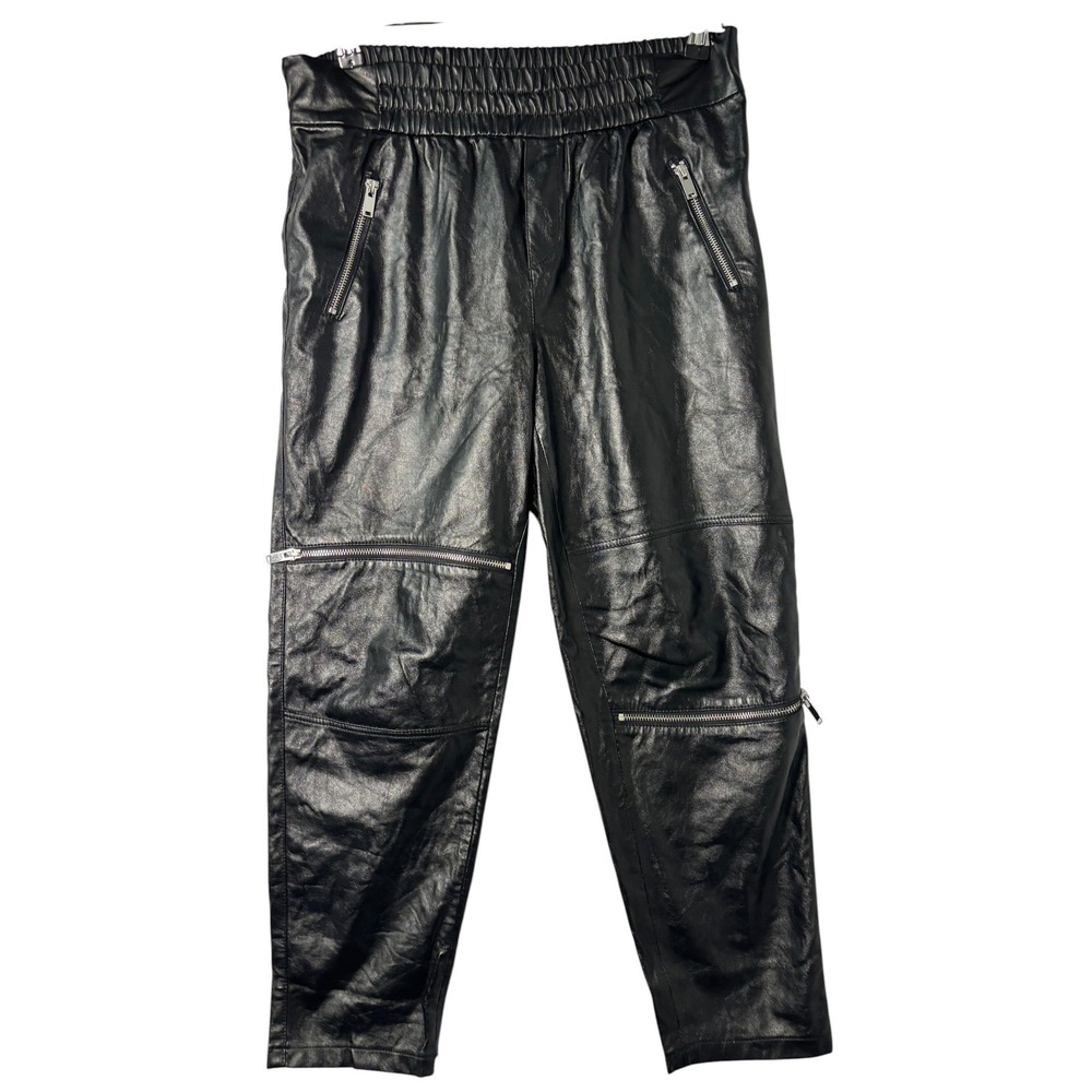 Zara Woman Black Faux Leather Moto Joggers Zipper‎ Detail Pants Medium